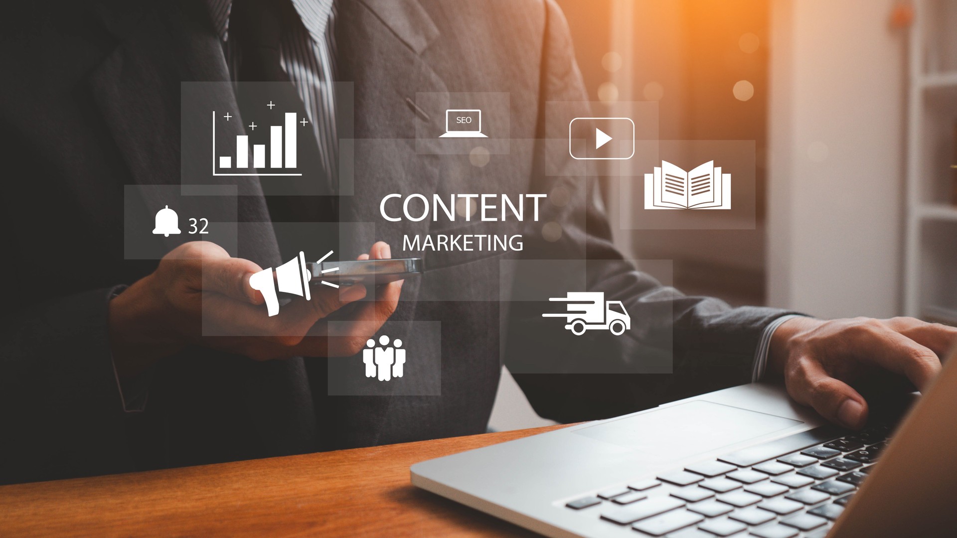 Content marketing concept. Digital marketing strategy idea concept. Business, Technology, Internet and network concept. Creative idea with technology online for earning profit.